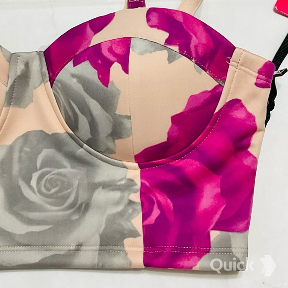 NWT Forever 21 Pink Floral Zippered Knit Top - Picture 3 of 8